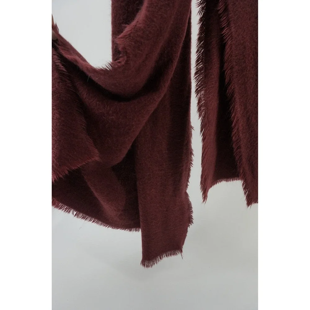 Free People Oversized layering Scarf Boho Cozy Frayed Burgundy Wine Red OS
